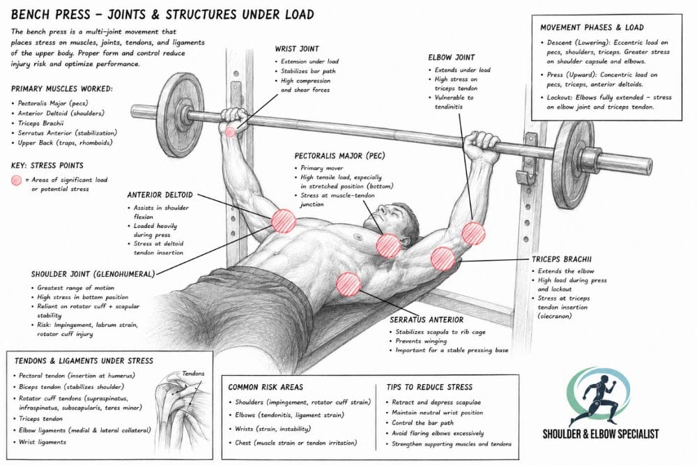 Illustration of Bench Press joints and structures